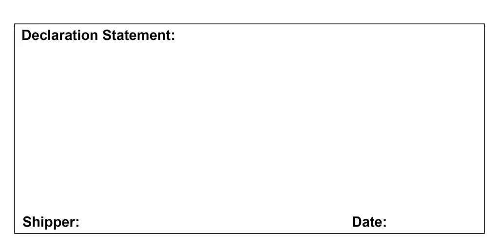 A graphic that shows the declaration statement, shipper, and date on a
commercial invoice.